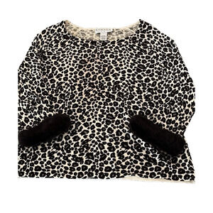 Norton Studio Womens Sweater Top Animal Print Faux Fur Cuffs Mob Wife SZ Large
